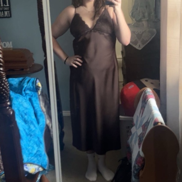 Dynamite Sage Lace Trim Satin Maxi Dress - Picture 2 of 5